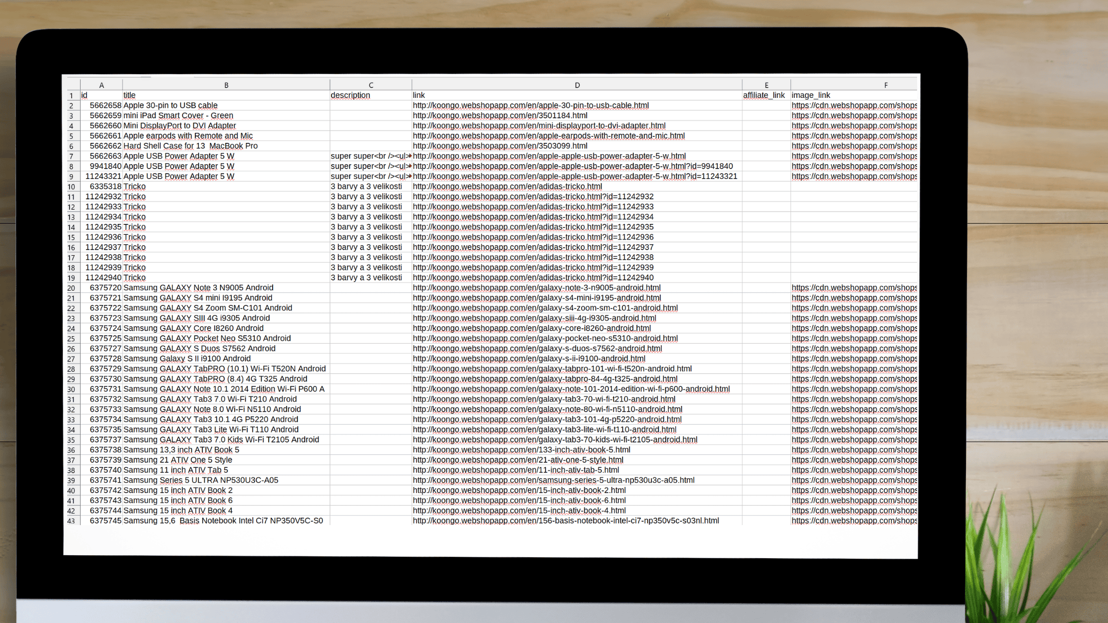 Esempio di feed di prodotto in formato CSV